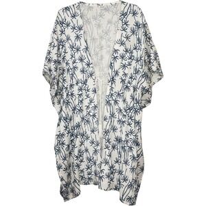 Splendid Surf Palm Tree Print Cotton Gauze Swim Coverup Kaftan White Blue M/L